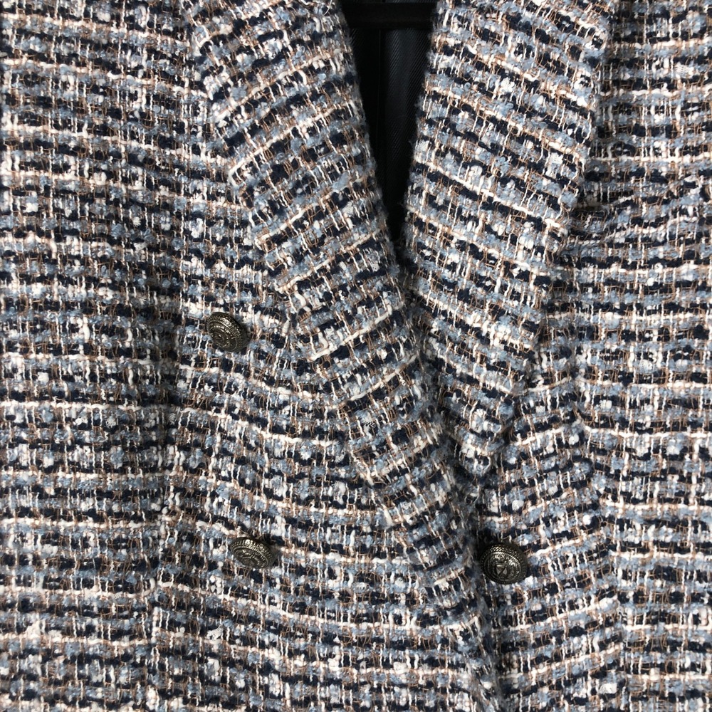 Zara Womens Textured Multicolor Tweed Double Breasted Blazer Size L Career - Picture 7 of 16
